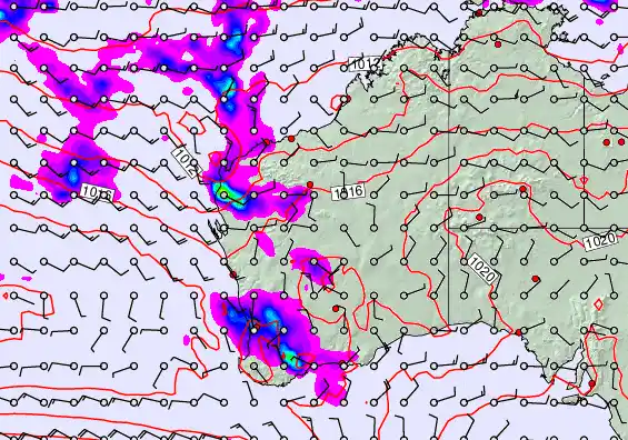 Western Australia forecast chart for Saturday, April 25th, 2026 at 6:00 PM