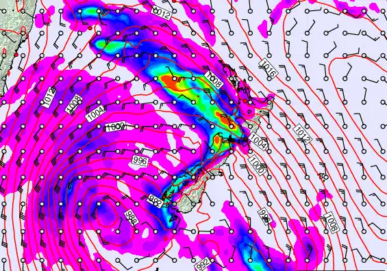 New Zealand forecast chart for Saturday, April 18th, 2026 at 12:00 AM