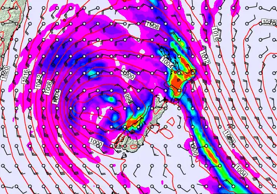 New Zealand forecast chart for Saturday, April 18th, 2026 at 6:00 PM