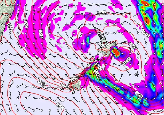New Zealand forecast chart for Wednesday, April 22nd, 2026 at 12:00 AM