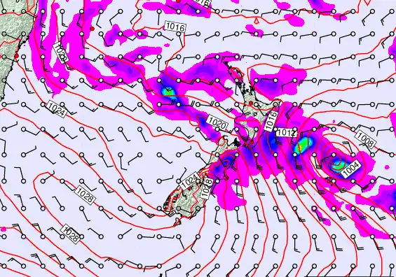 New Zealand forecast chart for Thursday, April 23rd, 2026 at 12:00 AM