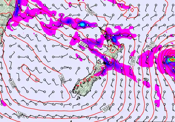 New Zealand forecast chart for Friday, April 24th, 2026 at 12:00 AM