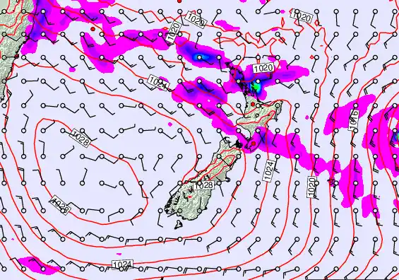 New Zealand forecast chart for Friday, April 24th, 2026 at 6:00 AM