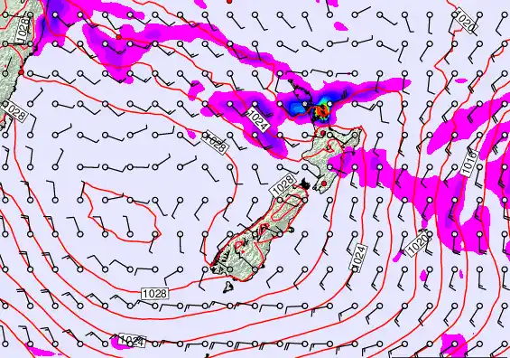 New Zealand forecast chart for Friday, April 24th, 2026 at 12:00 PM