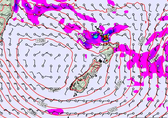New Zealand forecast chart for Friday, April 24th, 2026 at 6:00 PM