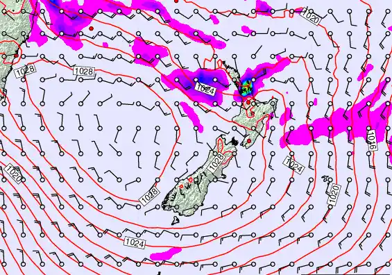 New Zealand forecast chart for Saturday, April 25th, 2026 at 12:00 AM