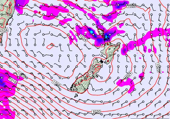 New Zealand forecast chart for Saturday, April 25th, 2026 at 12:00 PM