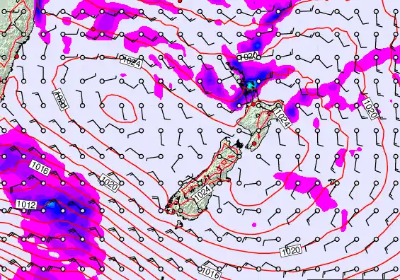 New Zealand forecast chart for Saturday, April 25th, 2026 at 6:00 PM