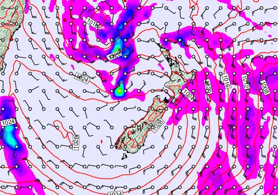 New Zealand forecast chart for Wednesday, April 22nd, 2026 at 6:00 PM