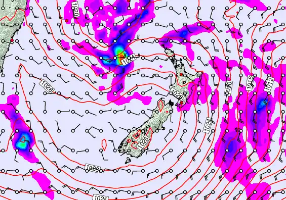 New Zealand forecast chart for Thursday, April 23rd, 2026 at 12:00 AM