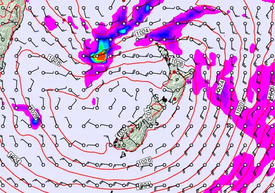 New Zealand forecast chart for Thursday, April 23rd, 2026 at 12:00 PM