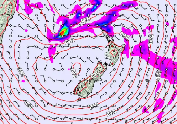 New Zealand forecast chart for Thursday, April 23rd, 2026 at 6:00 PM