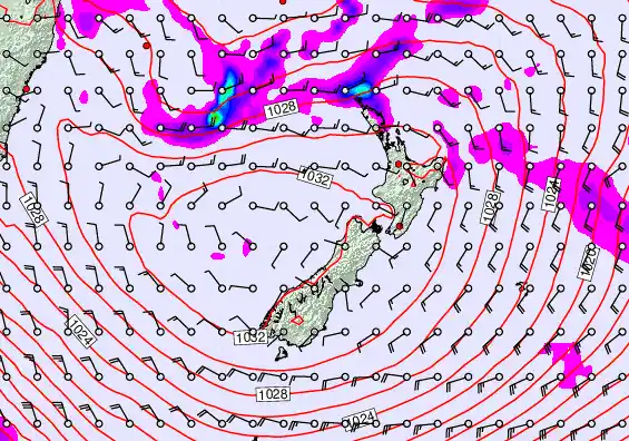 New Zealand forecast chart for Friday, April 24th, 2026 at 12:00 AM