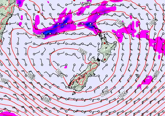 New Zealand forecast chart for Friday, April 24th, 2026 at 6:00 AM