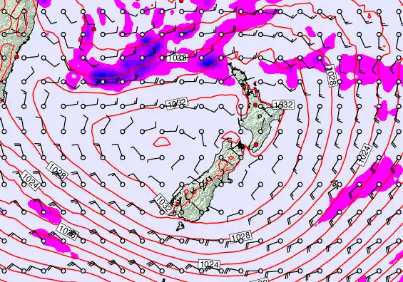 New Zealand forecast chart for Friday, April 24th, 2026 at 12:00 PM