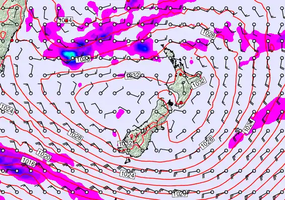 New Zealand forecast chart for Friday, April 24th, 2026 at 6:00 PM