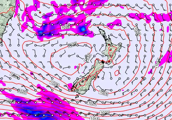 New Zealand forecast chart for Saturday, April 25th, 2026 at 12:00 AM