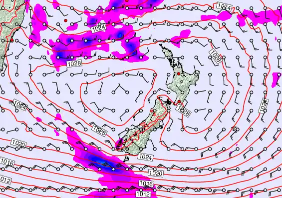 New Zealand forecast chart for Saturday, April 25th, 2026 at 6:00 AM
