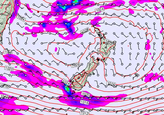 New Zealand forecast chart for Saturday, April 25th, 2026 at 6:00 PM