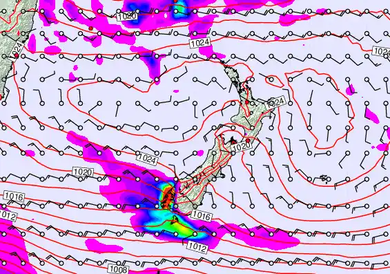 New Zealand forecast chart for Sunday, April 26th, 2026 at 6:00 AM