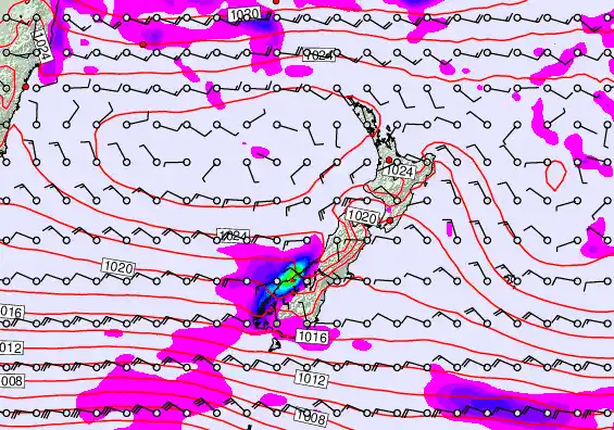 New Zealand forecast chart for Sunday, April 26th, 2026 at 6:00 PM