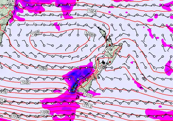 New Zealand forecast chart for Monday, April 27th, 2026 at 12:00 AM