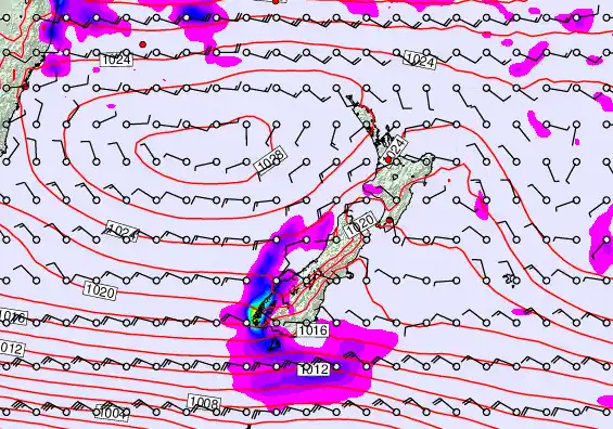 New Zealand forecast chart for Monday, April 27th, 2026 at 6:00 AM