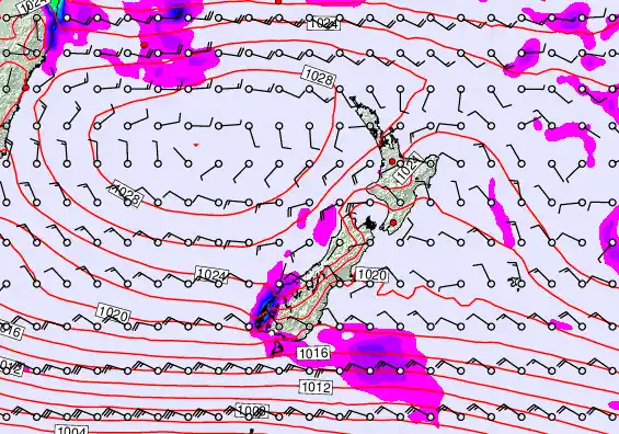New Zealand forecast chart for Monday, April 27th, 2026 at 12:00 PM