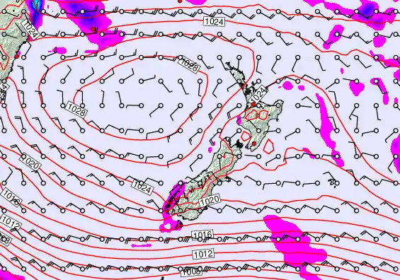 New Zealand forecast chart for Monday, April 27th, 2026 at 6:00 PM