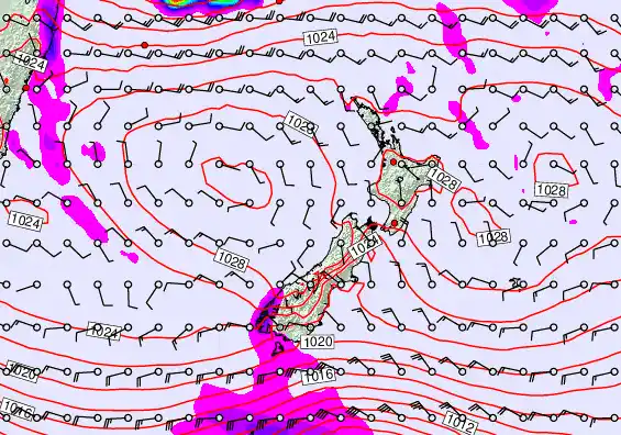 New Zealand forecast chart for Tuesday, April 28th, 2026 at 6:00 PM