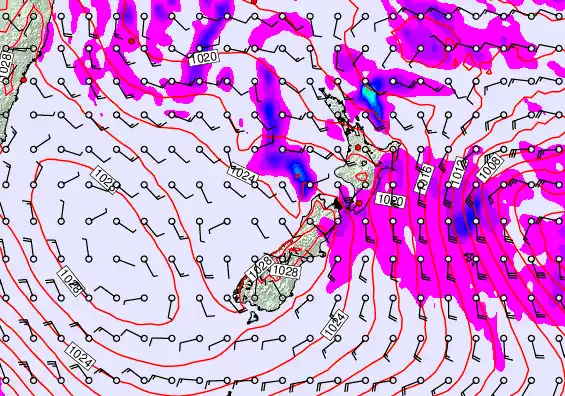 New Zealand forecast chart for Wednesday, April 22nd, 2026 at 12:00 PM