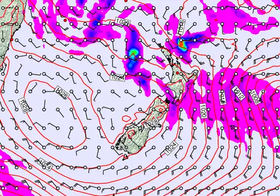 New Zealand forecast chart for Wednesday, April 22nd, 2026 at 6:00 PM