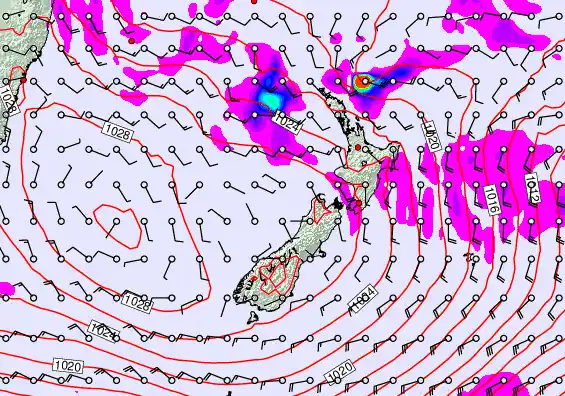 New Zealand forecast chart for Thursday, April 23rd, 2026 at 12:00 AM