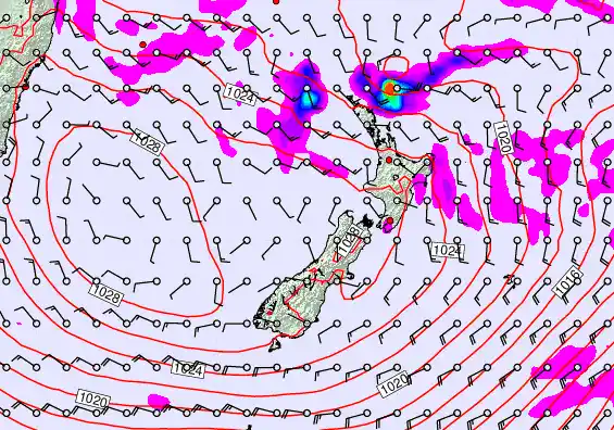 New Zealand forecast chart for Thursday, April 23rd, 2026 at 6:00 AM