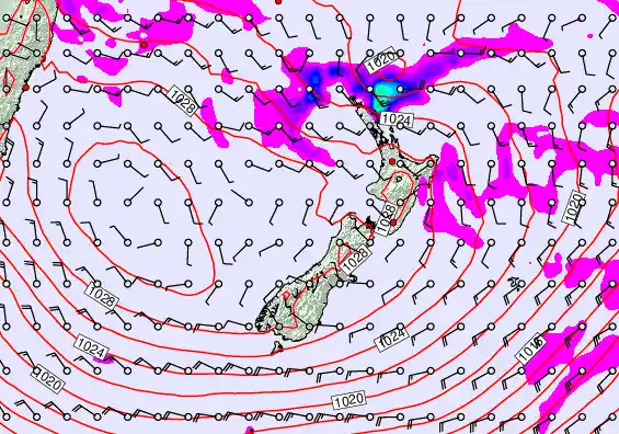 New Zealand forecast chart for Thursday, April 23rd, 2026 at 12:00 PM