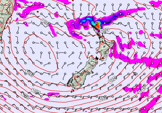 New Zealand forecast chart for Thursday, April 23rd, 2026 at 6:00 PM