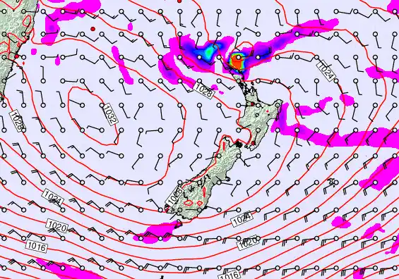 New Zealand forecast chart for Friday, April 24th, 2026 at 12:00 AM