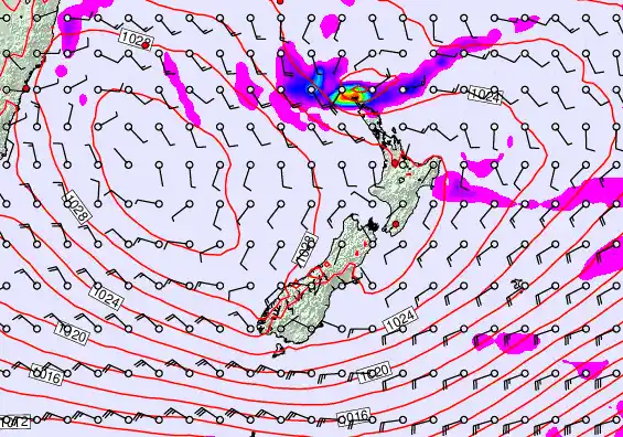 New Zealand forecast chart for Friday, April 24th, 2026 at 6:00 AM