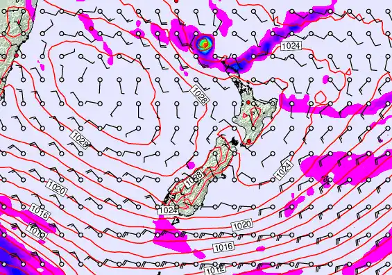 New Zealand forecast chart for Friday, April 24th, 2026 at 6:00 PM
