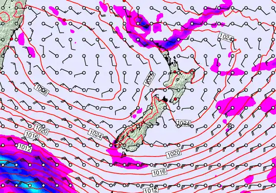 New Zealand forecast chart for Saturday, April 25th, 2026 at 12:00 AM