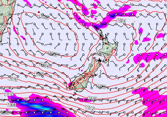 New Zealand forecast chart for Saturday, April 25th, 2026 at 6:00 AM