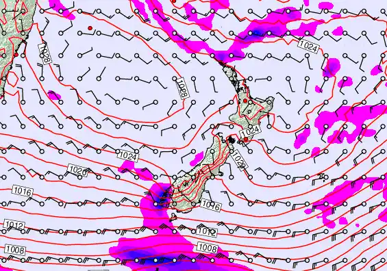 New Zealand forecast chart for Saturday, April 25th, 2026 at 12:00 PM