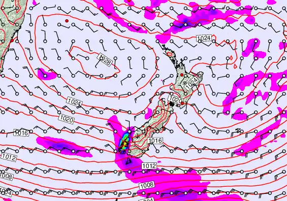 New Zealand forecast chart for Saturday, April 25th, 2026 at 6:00 PM