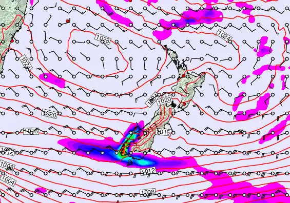 New Zealand forecast chart for Sunday, April 26th, 2026 at 12:00 AM
