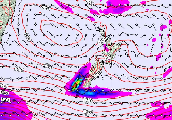 New Zealand forecast chart for Sunday, April 26th, 2026 at 6:00 AM