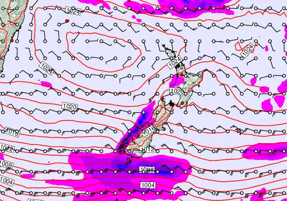New Zealand forecast chart for Sunday, April 26th, 2026 at 6:00 PM