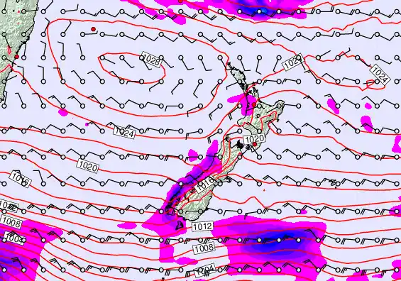 New Zealand forecast chart for Monday, April 27th, 2026 at 12:00 AM