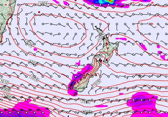 New Zealand forecast chart for Monday, April 27th, 2026 at 6:00 AM