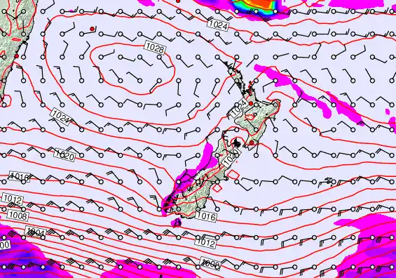 New Zealand forecast chart for Monday, April 27th, 2026 at 12:00 PM