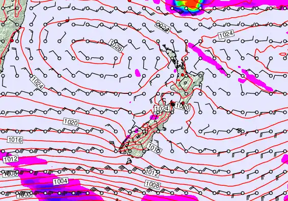 New Zealand forecast chart for Monday, April 27th, 2026 at 6:00 PM